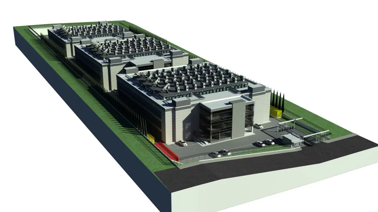 Teknik bloklar ve saha yerleşimini gösteren proje modeli